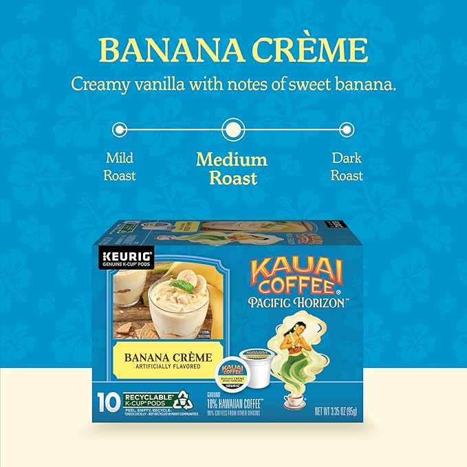 Kauai Coffee K-Cup Pods for Keurig Brewers – Arabica Coffee, 10% Hawaiian – Medium Roast, Banana