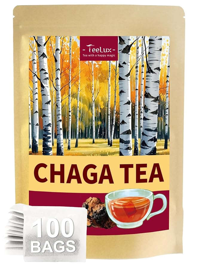 TeeLux Chaga Tea Bags, Pure & Natural Chaga Mushroom Tea, Smooth Flavor, Caffeine Free, 100 Count