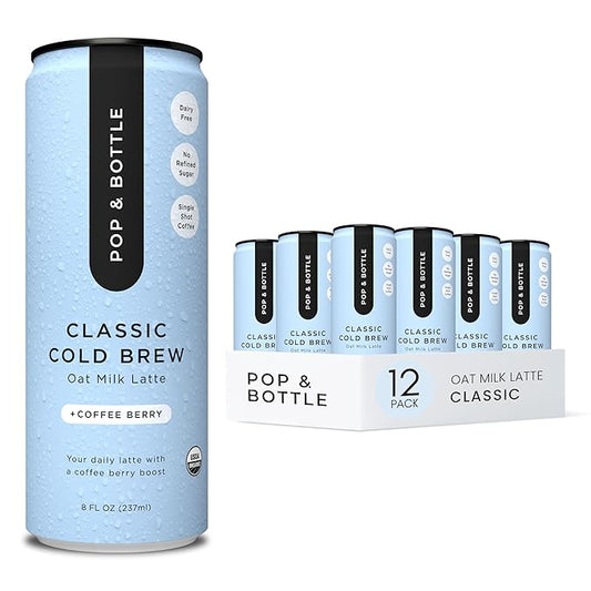 Pop & Bottle, Oat Milk Lattes - Cold Brew with Coffee Berry Antioxidants, MCT Oil, Organic, Dairy