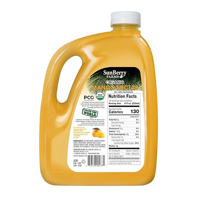 Sunberry Farms Organic Mango Nectar, Gluten Free, non-GMO, All Natural