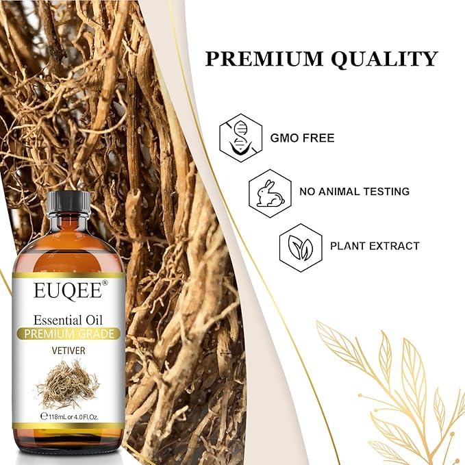 Vetiver Essential Oil 4oz/118ML Large Bottle Vetiver Oil Premium Essential Oil for Candle Making