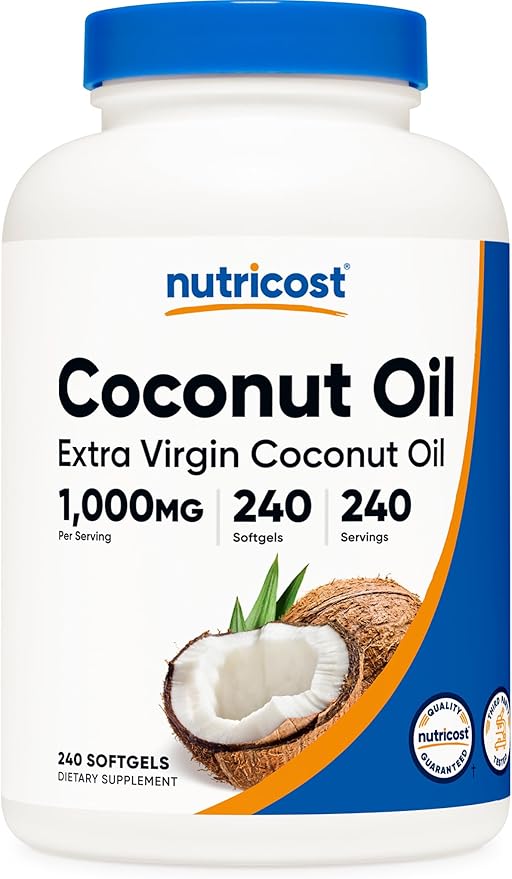 Nutricost Coconut Oil Softgels (1000mg) 240 Softgels - Extra Virgin Coconut Oil - Gluten Free and