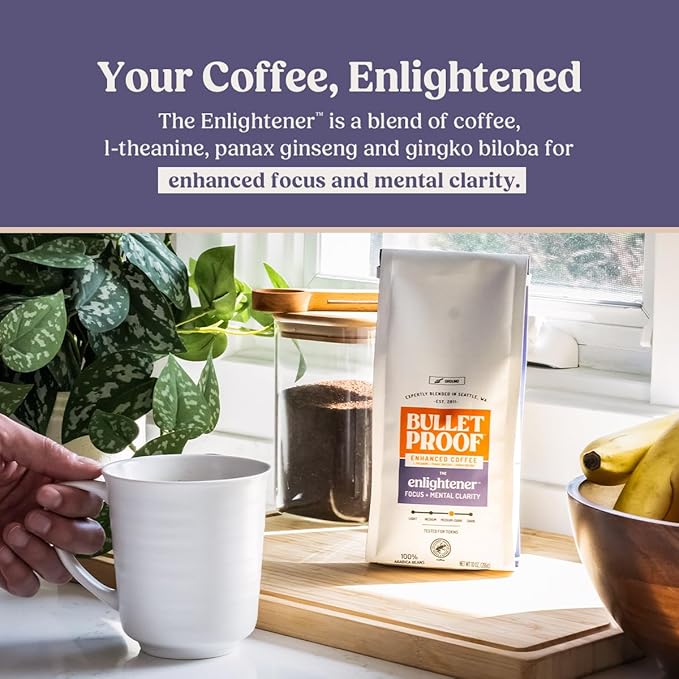 Bulletproof The Enlightener Ground Coffee, 10 Ounces, Medium-Dark Roast Enhanced Coffee with