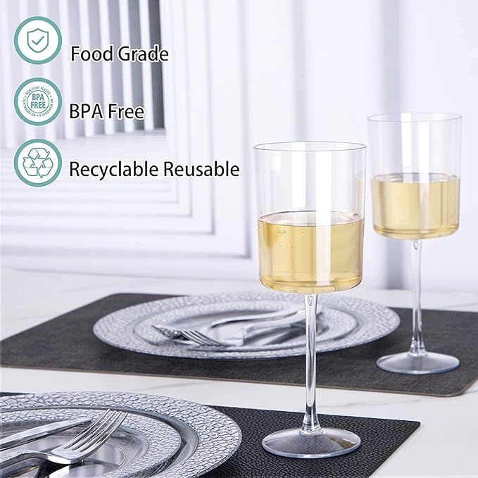 Ciaell 12 Pack Clear Plastic Wine Glasses - 10 Oz Disposable Wine Glasses with Stem for Parties &