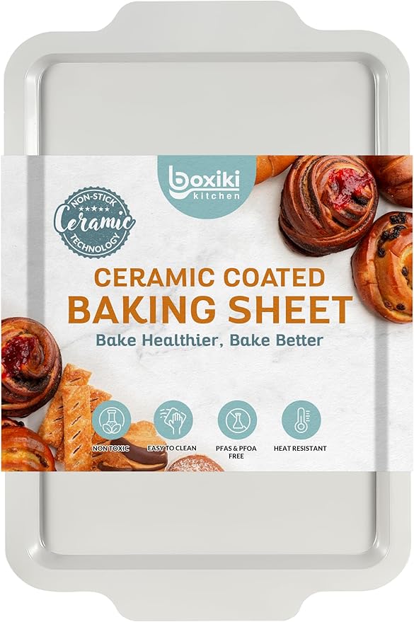 Boxiki Kitchen Nonstick Ceramic Jelly Roll Pan, 15 x 10 Inches - PTFE & PFOA Free Baking Pan