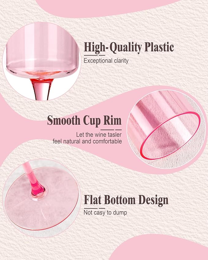 Ciaell 24 Pack Pink Plastic Champagne Flutes - Pink 6 Oz Disposable Champagne Glasses - Square