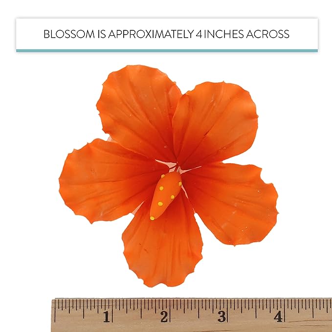 Global Sugar Art Hibiscus Sugar Cake Flowers, Orange with Deep Orange, Hawaiian Cake Flower Large 3