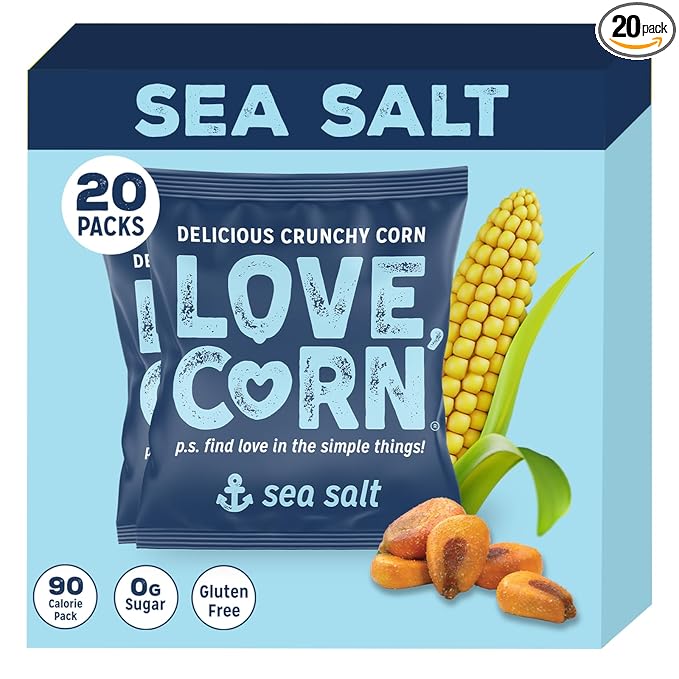 LOVE CORN Sea Salt 0.7oz x 20 Bags - Delicious Crunchy Corn - Healthy Family Snacks - Gluten Free