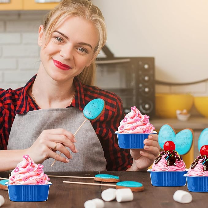 Aoriher 150 Pieces 10 oz Mini Cake Pans with Lids Aluminum Foil Baking Cups Square Disposable 4" x