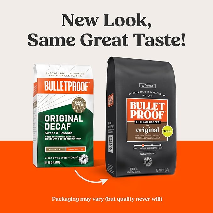 Bulletproof Original Medium Roast Ground Decaf Coffee, 12 Ounces, 100% Arabica Coffee, Clean Coffee
