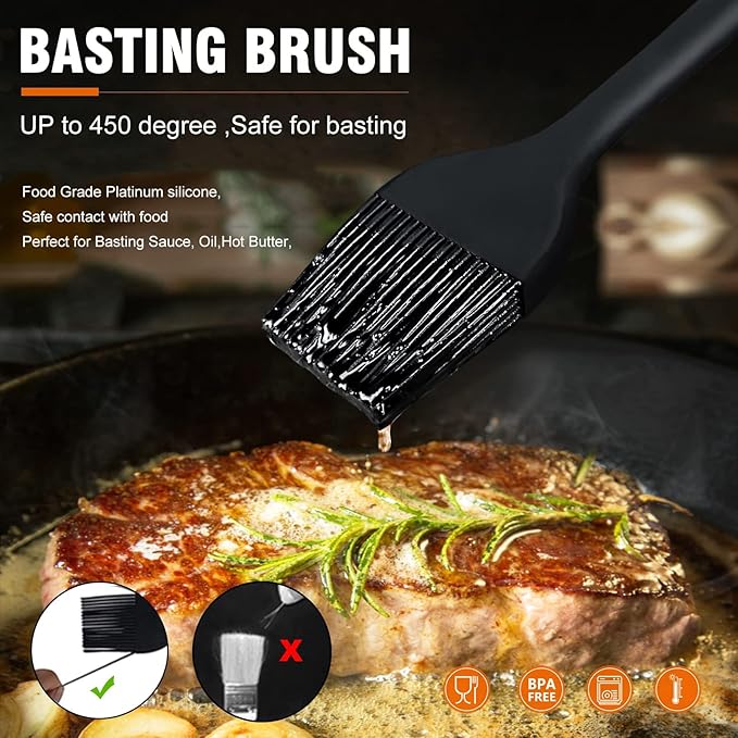 Walfos 3 Size Basting Brush, High Heat Resistant Silicone Pastry Brushes for Barbecue, Baking