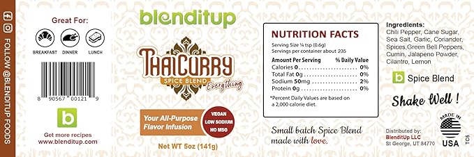 Thai Curry Spice Blend | Gourmet Spices with Sea Salt | Healthy to Add to Any Dish | Low Sodium, No