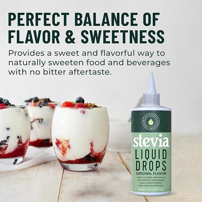 Stevia Liquid Drops, 8 Fl oz, 1823 Servings, Pure Concentrated Drops with Zero Calories & Zero