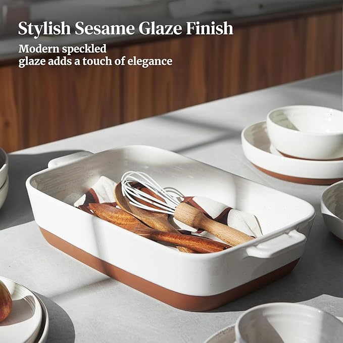 DOWAN Ceramic Casserole Dish for Oven, 9x13 Deep Lasagna Pan, Large Baking Dish with Handles, 4.3