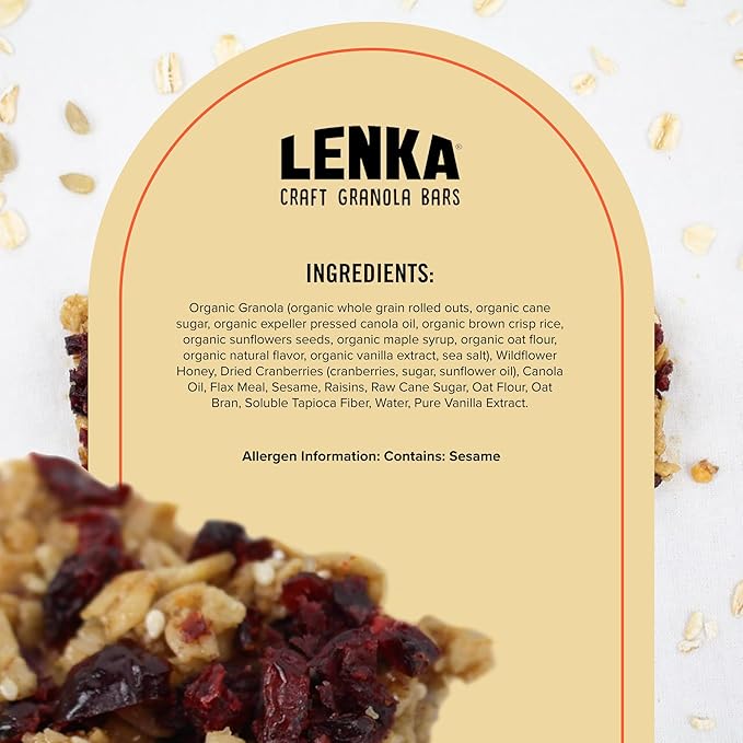 Lenka Bars - Berry Omega Snack Bars, Gluten Free, High Fiber, Kosher, Wholesome, No Artificial