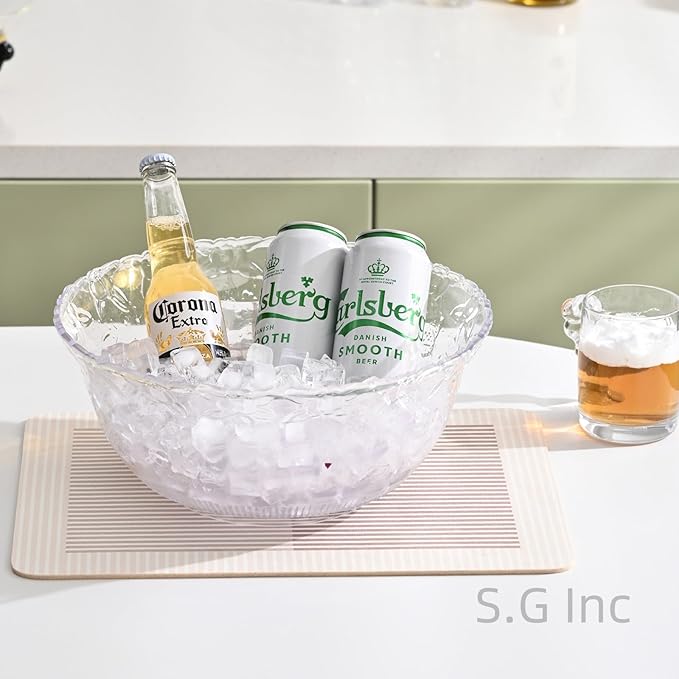 S.G Premium Quality Plastic Punch Bowl - 2 Gallon Clear Plastic Punch Bowl - Embroidered Design 8