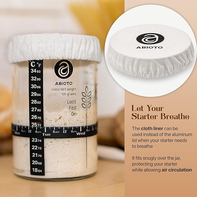 Sourdough Jar Kit, Includes 34 oz Sourdough Starter Jar with Metallic Lid, Silicone Spatula