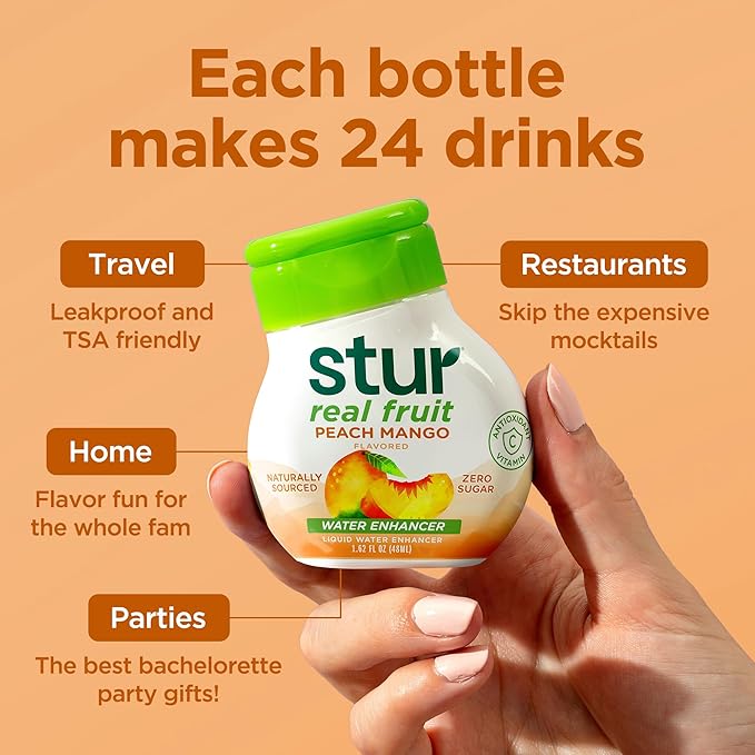 Stur Liquid Water Enhancer | Peach Mango | Sweetened with Stevia | High in Vitamin C & Antioxidants