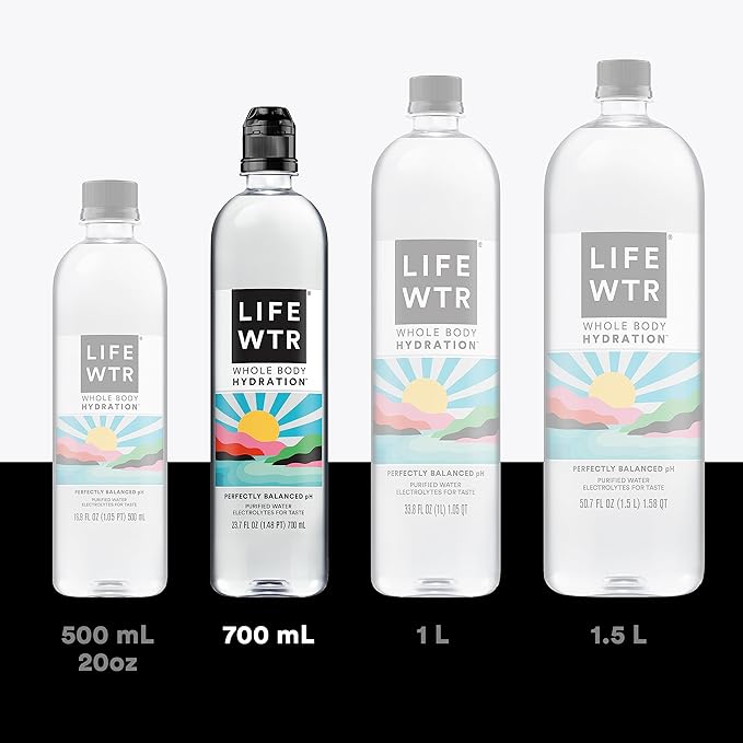 LIFEWTR Premium Purified Water, pH Balanced with Electrolytes, 100% recycled plastic bottles, 23.7