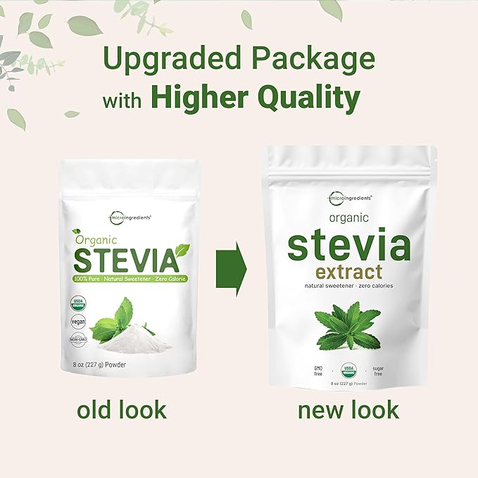 Pure Organic Stevia Powder, 8 Ounces, 1418 Serving, High Grade Stevia Green Leaf Extract Reb-A