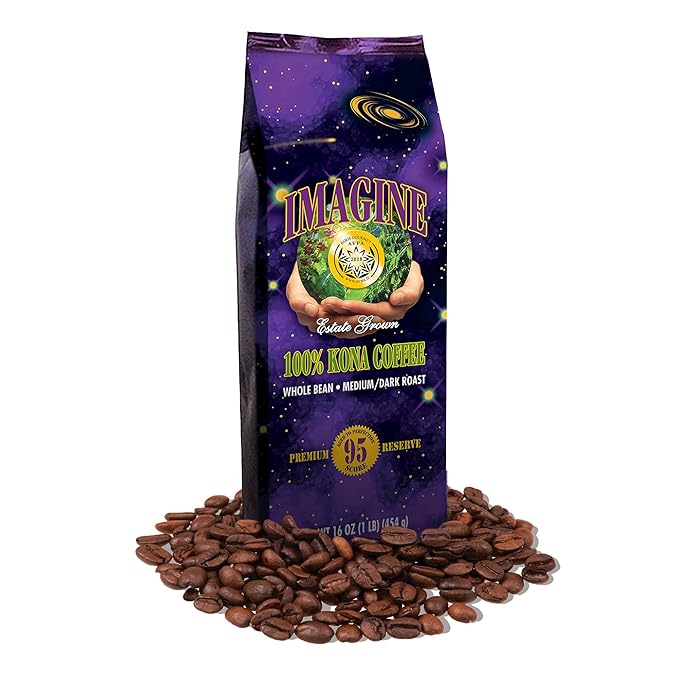 Imagine Kona Organic Coffee Beans | Arabica Kona Beans | Top Grade Air Roasted | Medium Dark Roast