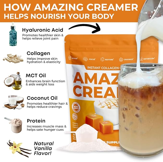 Superfoods Company Amazing Creamer with Collagen - Keto Creamer-Hyaluronic Acid & MCT Oil - Brain