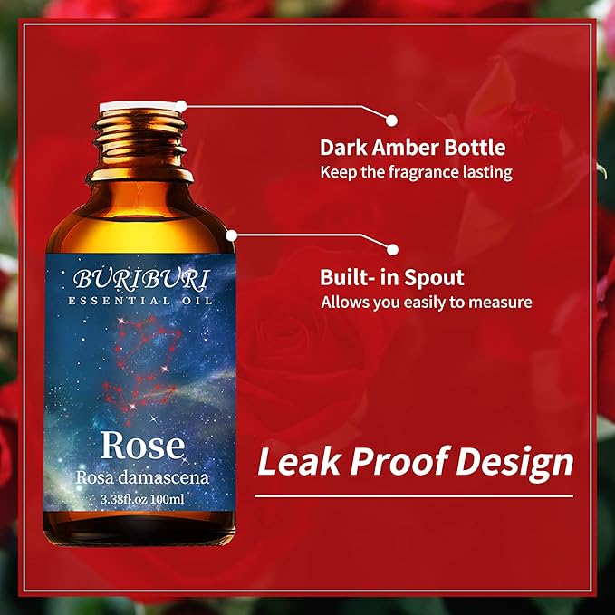 BURIBURI Rose Essential Oil 100ML Gifts Set 100% Pure Natural Undiluted Aromatherapy Rose Oil