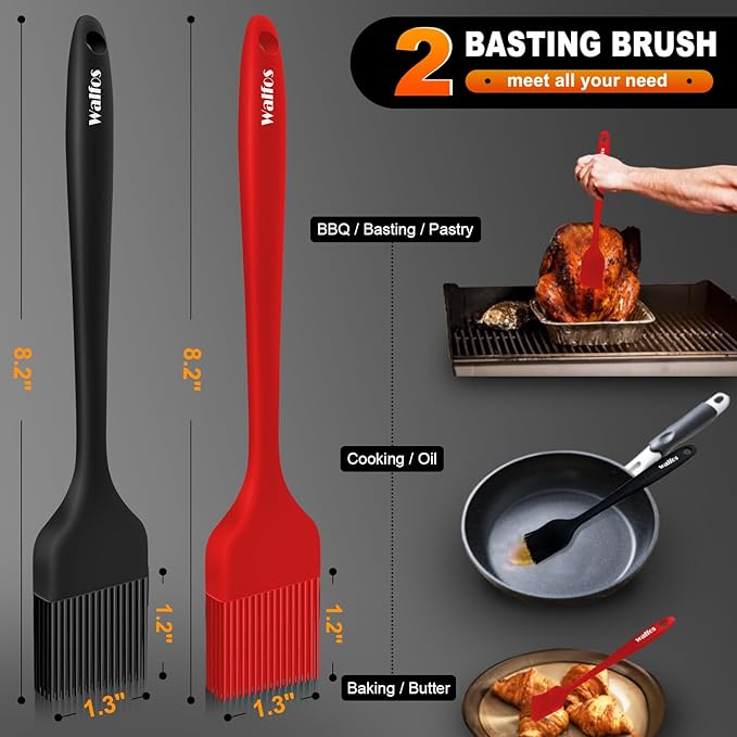 Walfos Silicone Basting Pastry Brush, Heat Resistant Small Basting Brush Set, Strong Steel Core and