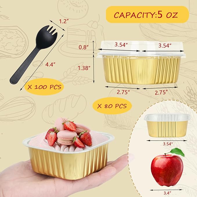 5oz/80pack Foil Mini Cake Baking Pans with Lids,LNYZQUS Small Disposable Ramekins Cupcake Tins
