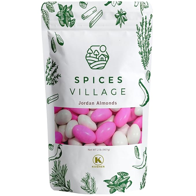 Spices Village Jordan Almonds, Pink and White, Crunchy Candy Coated Almonds, 32 oz, Perfect for