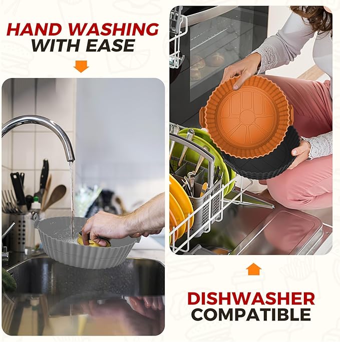 Beauty 3 Pack Air Fryer Liners - 8 Inch Silicone Pot, Reusable Food Grade, Baking Basket