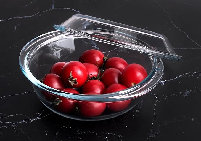 Round Glass Casserole Dish with Glass Lid, Nesting Glass Baking Dish, Heat, Cold and Shock Proof