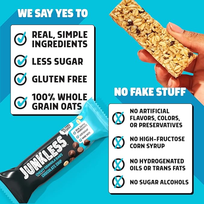 JUNKLESS Chewy Granola Bar 4?멑lavor Variety Pack (24 Bars)?밡on?멒MO, Gluten?멑ree, Less Sugar Snack