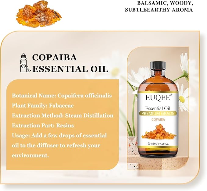 Copaiba Essential Oil 118 ml Pure Copaiba Oil Essential Oil with Dropper for Diffusers, DIY Soap