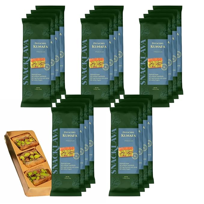 Snacklava Pistachio Kunafa Bites - 20 Pack (3 Pieces per Pack) - No Artifical Ingredients, Colors
