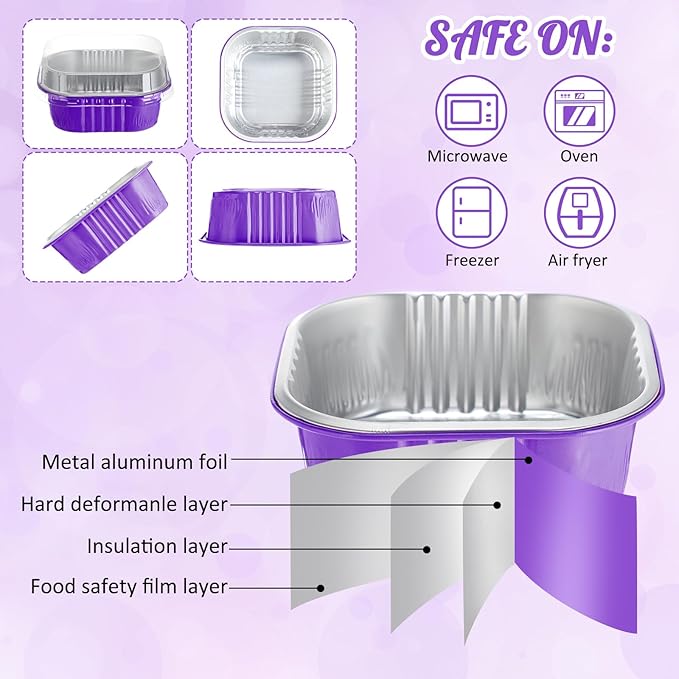 Aoriher 300 Pieces 10 oz Mini Cake Pans with Lids, Aluminum Foil Baking Cups, Square Disposable