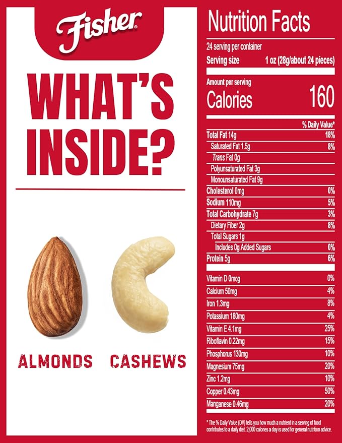 Fisher Oven Roasted Never Fried Almond & Cashew Blend, 24 Ounces (Pack of 1), Healthy Snacks for