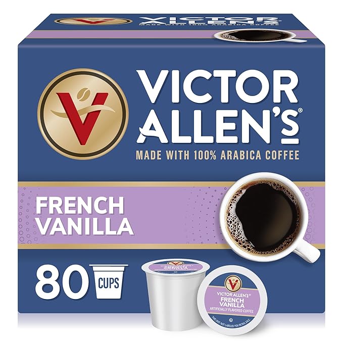 Victor Allen's Coffee French Vanilla Flavored, Medium Roast, 80 Count, Single Serve Coffee Pods for