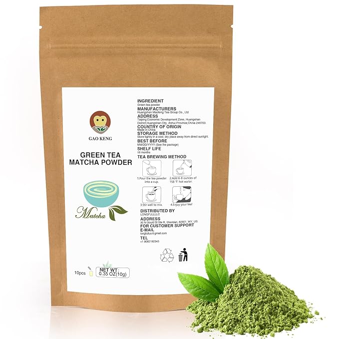 Taiping HK Green Matcha Tea 10 Single Serve Stick Packs For Cooking, Baking, Latte, Smoothie, Hot &