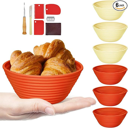 Silicone Banneton, Sourdough Bread Baskets (Set of 6, 5 Inch), Round Proofing Bread Bowls with
