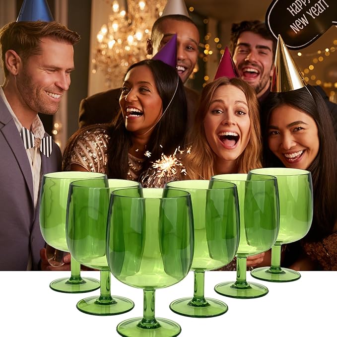Yalin Set of 6 Unbreakable 12 oz Acrylic Plastic Wine and Water Tumbler Stackable Goblets. (Green