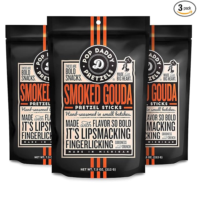 Pop Daddy Flavored Pretzels Sticks, Healthy Gourmet Pretzels Snacks, 7.5oz Individual Bags, 3 Pack