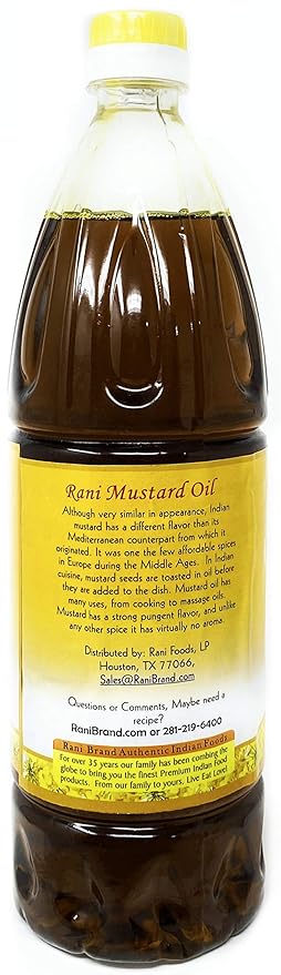 Rani Mustard Oil (Kachi Ghani) 33.8 Ounce (1 Liter) NON-GMO | Gluten Free | Vegan | 100% Natural |