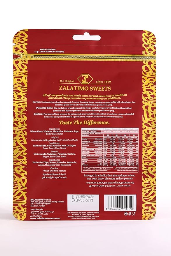 Zalatimo Sweets Since 1860, 100% All-Natural Assorted Baklava, Slightly Sweet, No Preservatives, No
