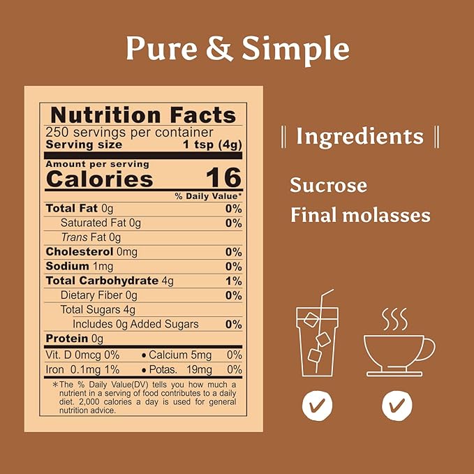 SUN RIGHT Organic Natural Brown Sugar – 100% Pure, Unrefined, Raw Sugar for Baking, Cooking