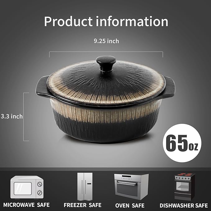 KOOV Ceramic Casserole Dish with Lid Oven Safe, 2 Quart Casserole Dishes, Covered Round Casseroles