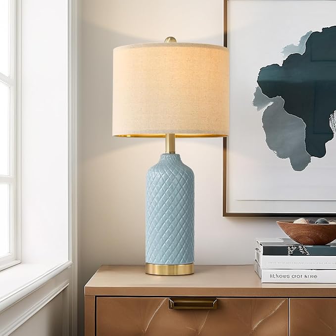 24.25" Table Lamps Modern Ceramic Blue Lamps for Living Room Farmhouse Bedside Lamps Boho Lamps for