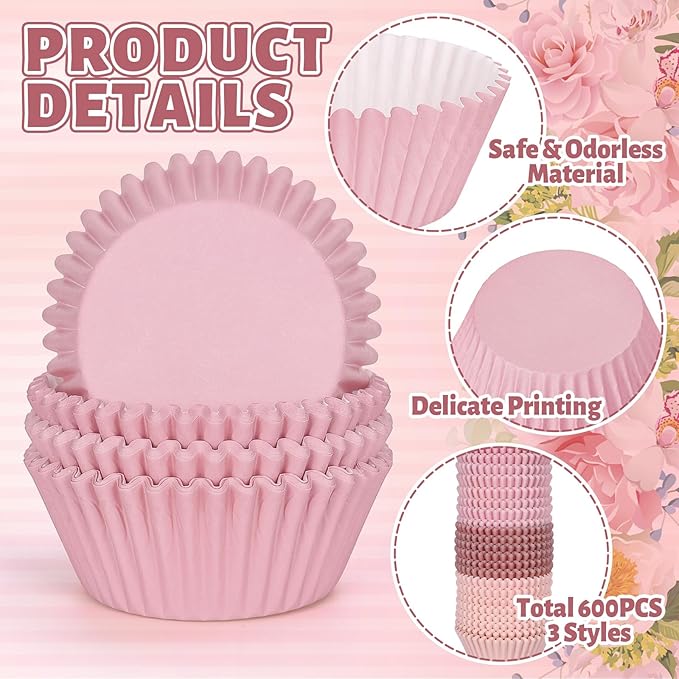 Whaline 600Pcs Dusty Pink Cupcake Liners Dusty Pink Gradient Color Baking Cups Holders Dusty Rose
