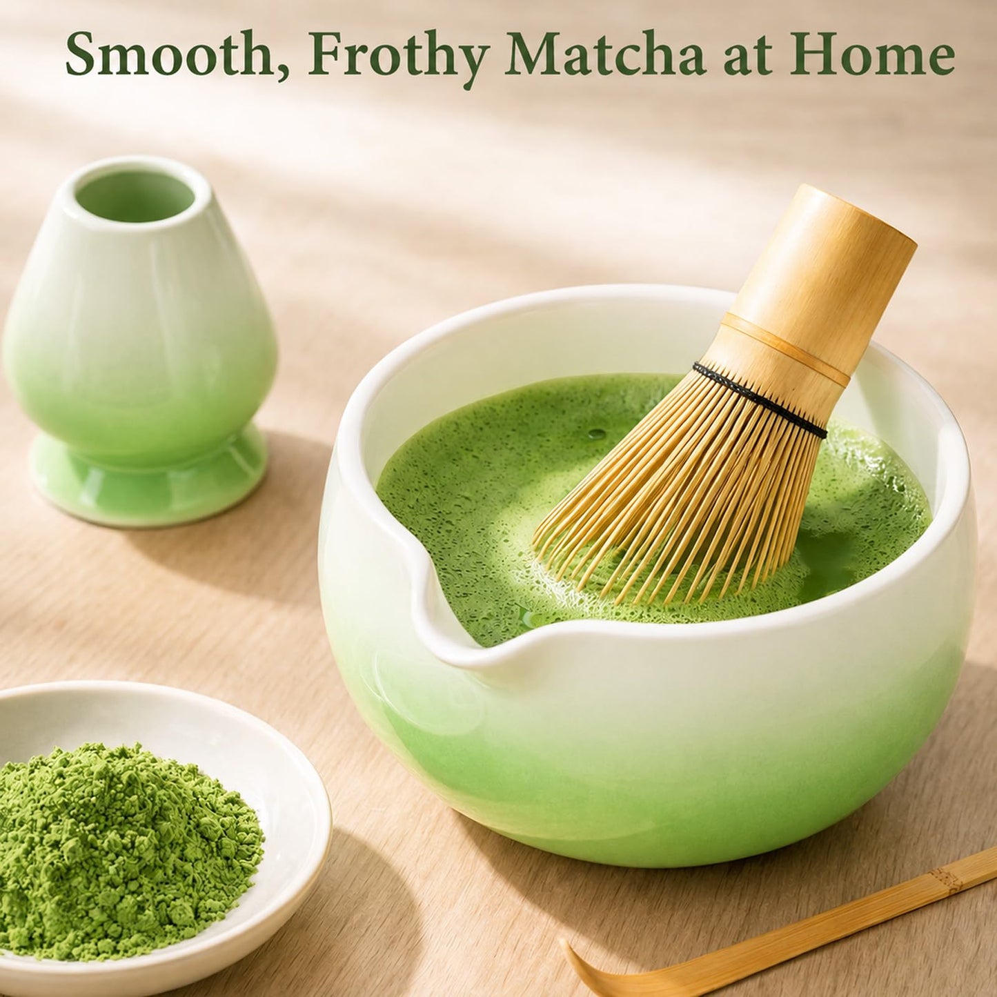 HUSHHAVN Matcha Whisk Set with Ceramic Bowl & Bamboo Chasen