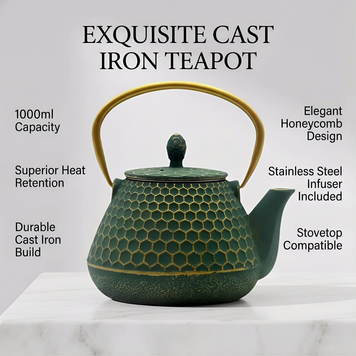 Cast Iron Tea Kettle, Japanese Tetsubin Teapot Coated with Enameled Interior, Durable Cast Iron